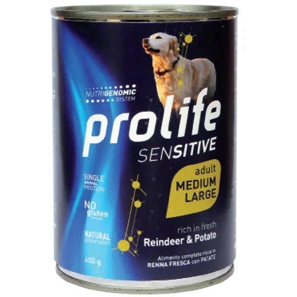Prolife Sensitive Adult Medium/Large Renna e Patate 400g - Cibo Umido per Cani