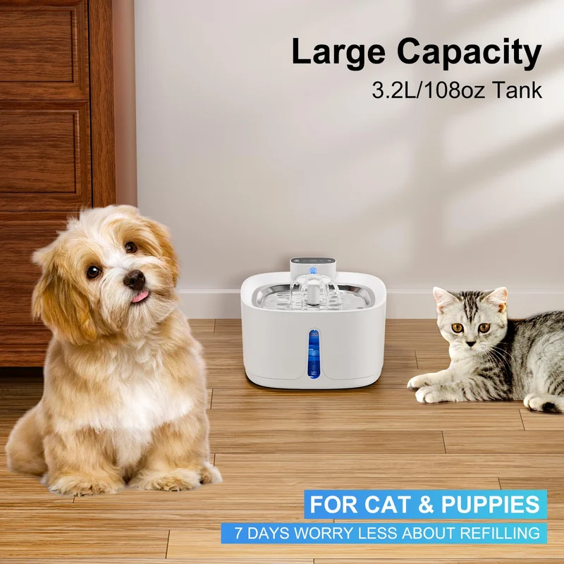 Fontanella per Gatti senza Fili, 3.2L 4000mAh Fontanella Gatto con Sensore di Movimento, 3 Modalità di Funzionamento Fontanella Gatti, Ultra Silenziosa Fontana per Gatti Ricaricabile - Bianco
