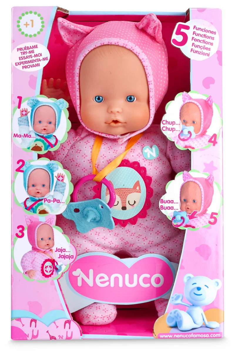 Nenuco - Blandito 5 Funzioni Rosa, Emette Suoni di Ciuccio e Succhiamento del Pollice come un Vero Bambino, Ride, Piange, Dice Mamma e Papà. Regalo per Bambini da 1 a 3 Anni FAMOSA (700014781)