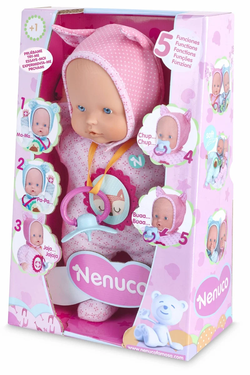 Nenuco - Blandito 5 Funzioni Rosa, Emette Suoni di Ciuccio e Succhiamento del Pollice come un Vero Bambino, Ride, Piange, Dice Mamma e Papà. Regalo per Bambini da 1 a 3 Anni FAMOSA (700014781)