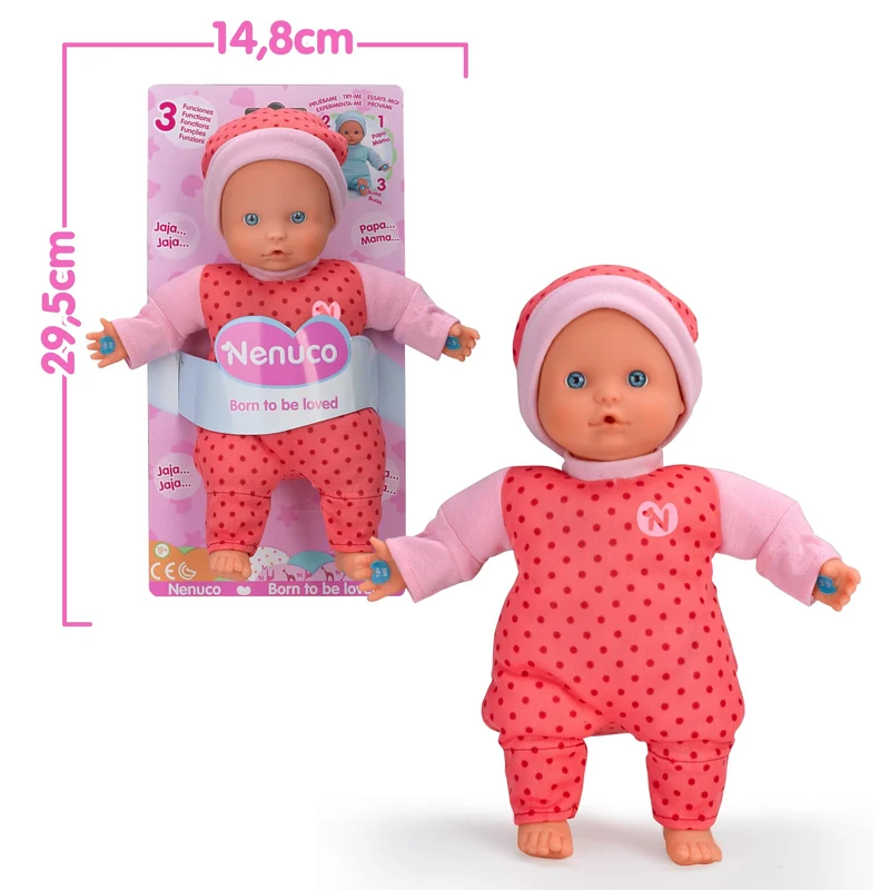 Nenuco- Bambola morbida 3 funzioni, emette suoni da bambino, per bambini/e da 10 mesi, Famosa 700014881