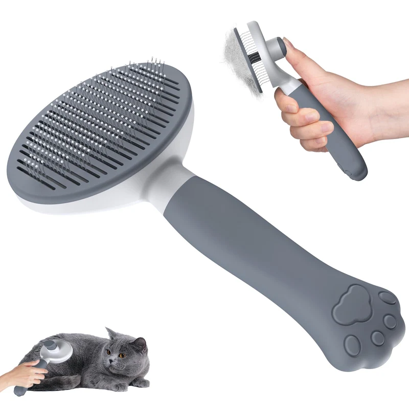 Zivacate Brosse Chat Brosse Chien[Prise ergonomique & nettoyage en un clic & Patented Design] Outil pour chiens/chats/lapins à poil court et long, Chien Accessoires(gris)