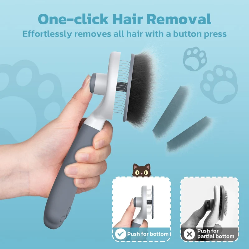 Zivacate Brosse Chat Brosse Chien[Prise ergonomique & nettoyage en un clic & Patented Design] Outil pour chiens/chats/lapins à poil court et long, Chien Accessoires(gris)