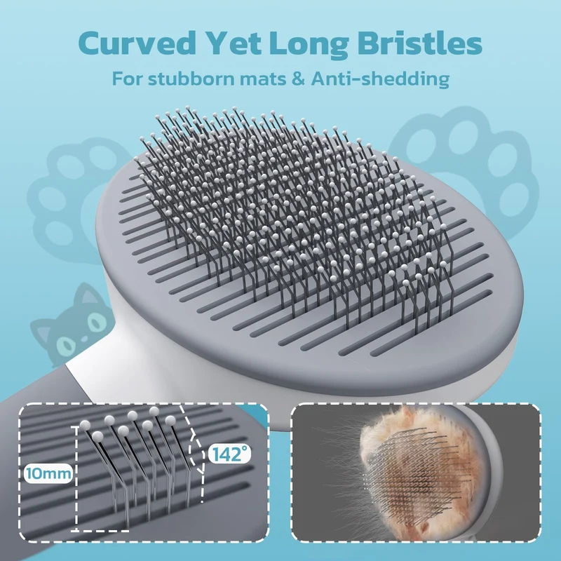 Zivacate Brosse Chat Brosse Chien[Prise ergonomique & nettoyage en un clic & Patented Design] Outil pour chiens/chats/lapins à poil court et long, Chien Accessoires(gris)