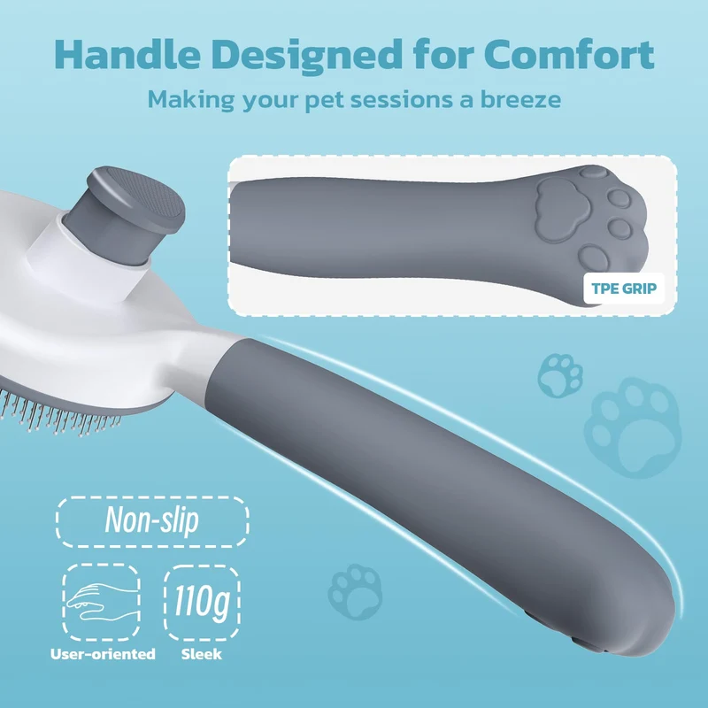 Zivacate Brosse Chat Brosse Chien[Prise ergonomique & nettoyage en un clic & Patented Design] Outil pour chiens/chats/lapins à poil court et long, Chien Accessoires(gris)