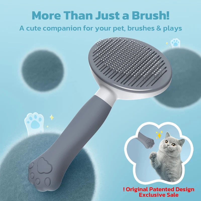 Zivacate Brosse Chat Brosse Chien[Prise ergonomique & nettoyage en un clic & Patented Design] Outil pour chiens/chats/lapins à poil court et long, Chien Accessoires(gris)