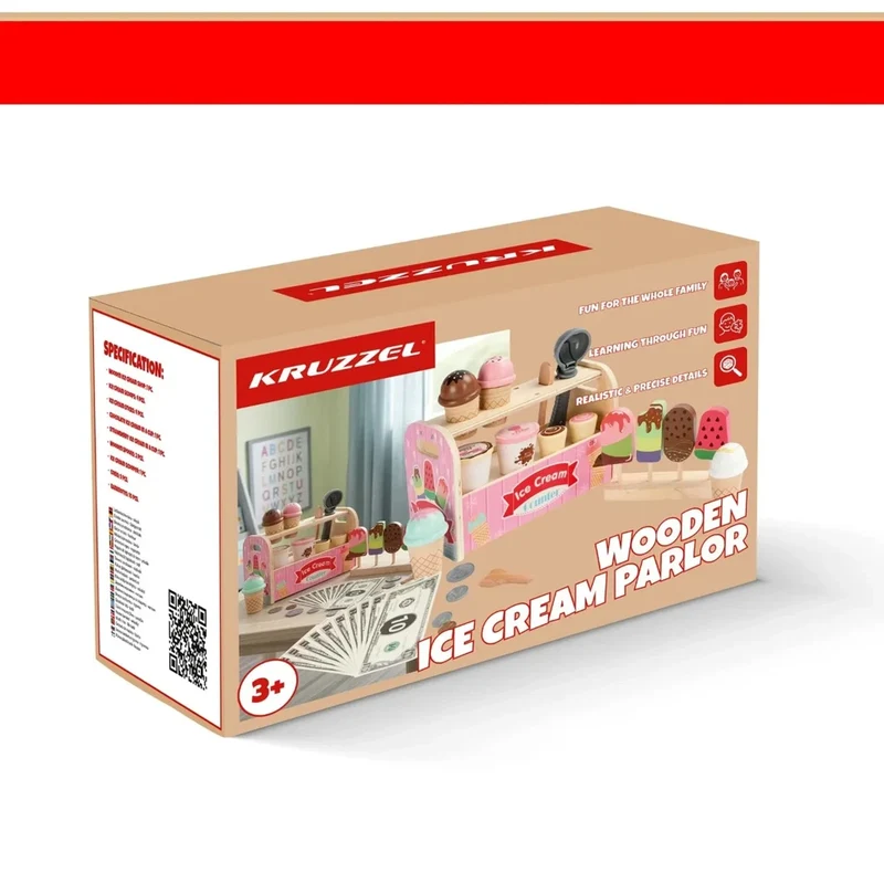 giocattolo in legno "la mia gelateria" set gioco gelati con accessori e dolci