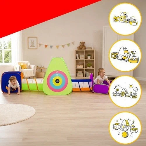 Tenda da gioco 5 in 1 Area gioco interni esterni per bambini pop-up+ tunnel, casetta