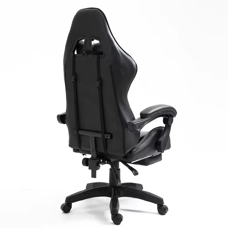Sedia da gaming snella, sedia da ufficio girevole bianca e nera con poggiapiedi