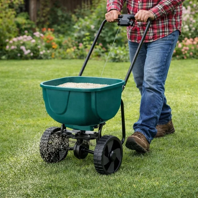 Seminatrice rotativa su ruote per fertilizzazione di semi, sale e sabbia 27l