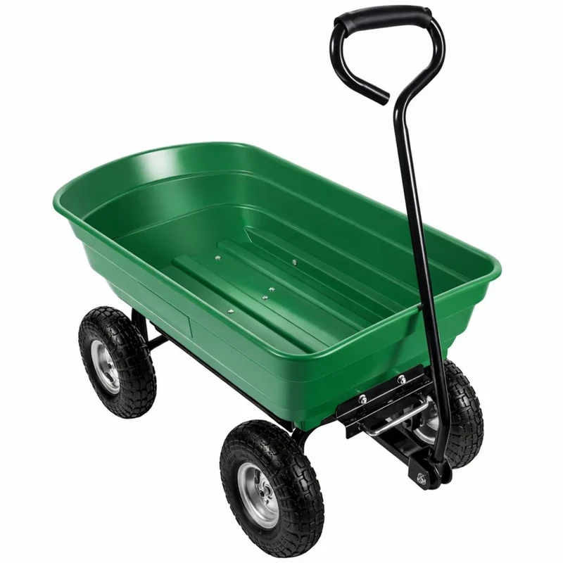 Carrello da giardino con pianale ribaltabile rimovibile, colore verde