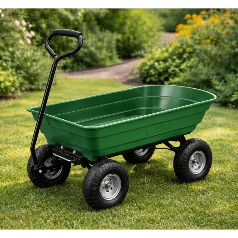 Carrello da giardino con pianale ribaltabile rimovibile, colore verde