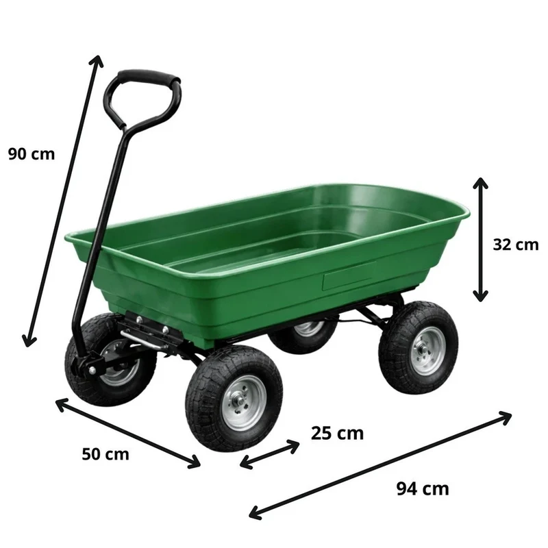 Carrello da giardino con pianale ribaltabile rimovibile, colore verde