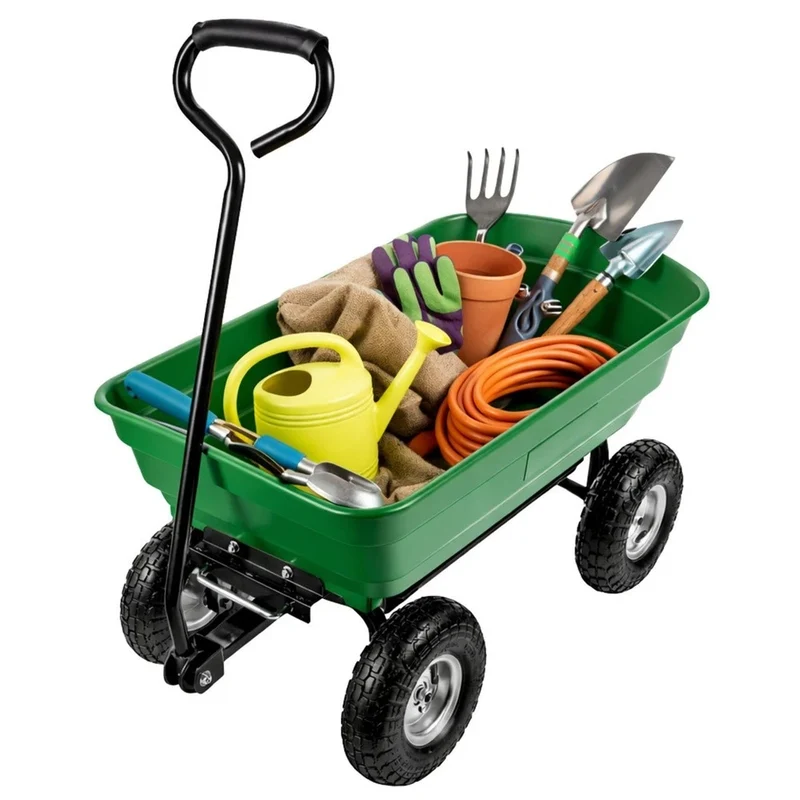 Carrello da giardino con pianale ribaltabile rimovibile, colore verde