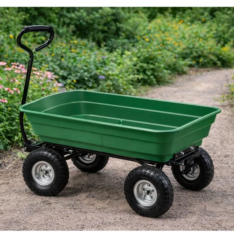 Carrello da giardino con pianale ribaltabile rimovibile, colore verde