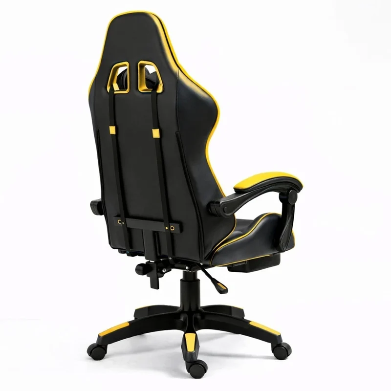 Sedia da gaming snella nera e giallo, sedia da ufficio girevole con poggiapiedi