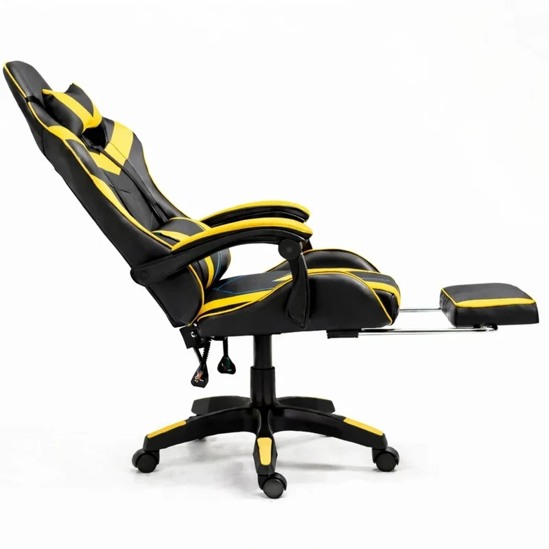 Sedia da gaming snella nera e giallo, sedia da ufficio girevole con poggiapiedi