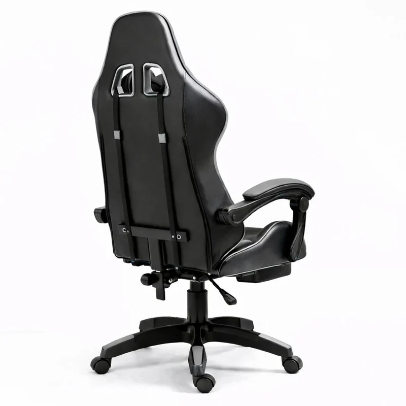 Sedia da gaming snella nera e grigia, sedia da ufficio girevole con poggiapiedi