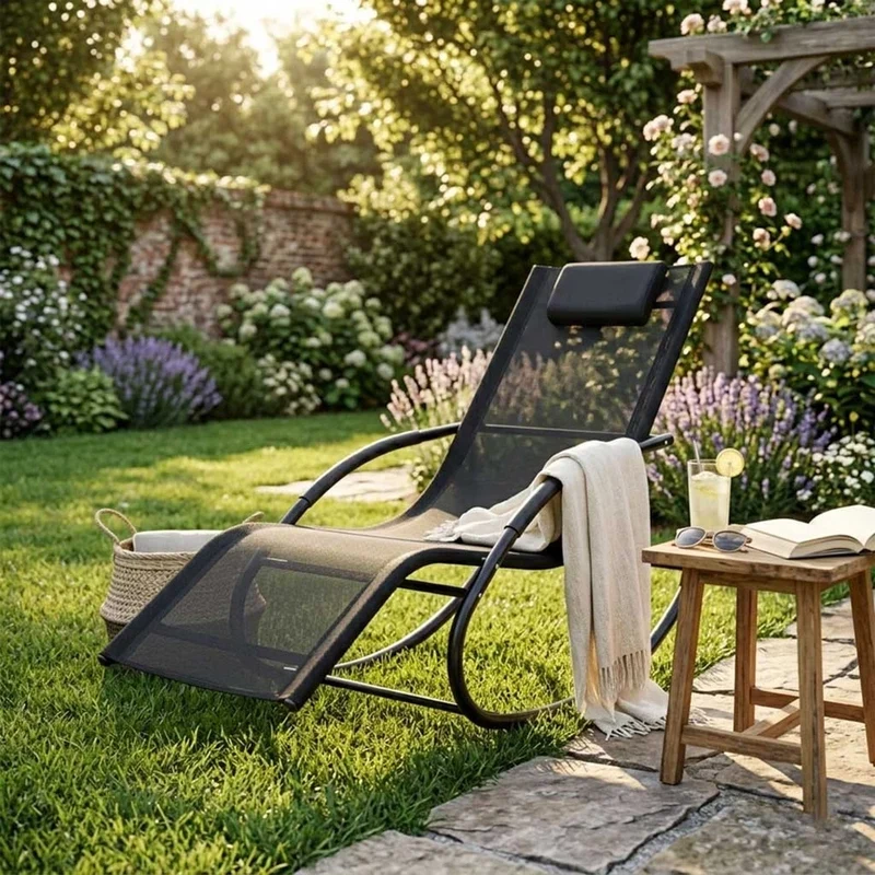 Sedia dondolo da giardino interno-esterno con braccioli