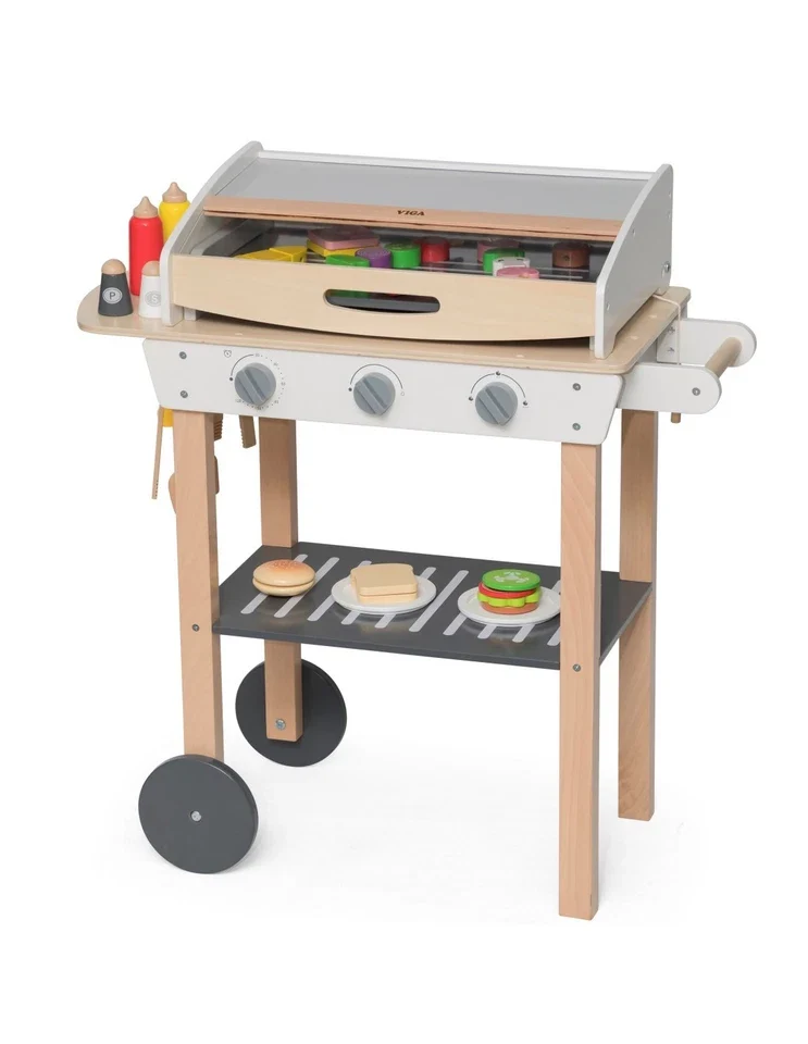 barbecue giocattolo in legno set bbq gioco con cibo e accessori per bambini