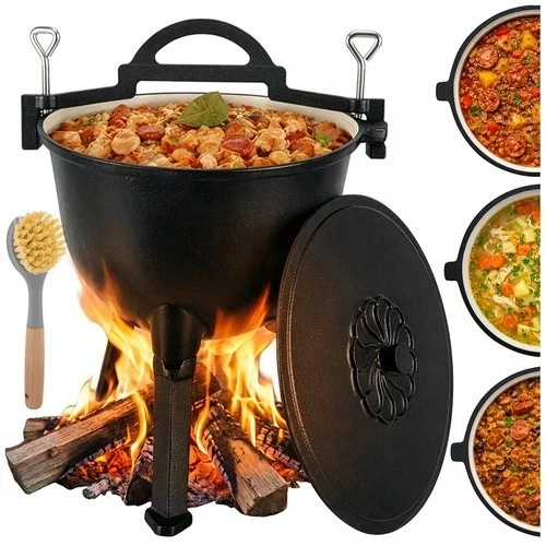 Calderone Pentolone in ghisa Dutch Oven Pentola da campeggio, pesca, caccia ecc. per fuoco