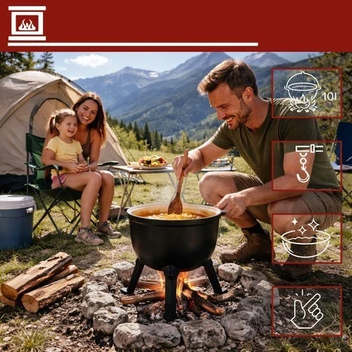 Calderone Pentolone in ghisa Dutch Oven Pentola da campeggio, pesca, caccia ecc. per fuoco