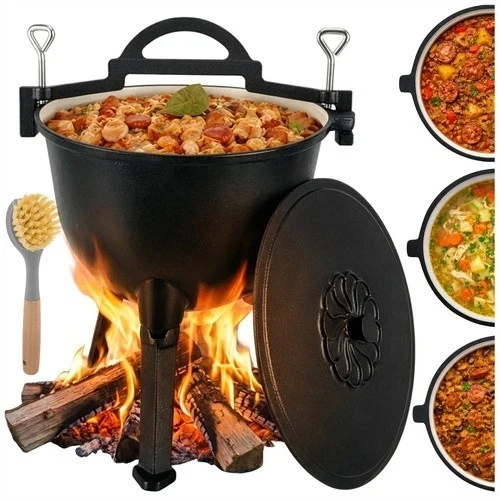 Calderone Pentolone in ghisa Dutch Oven Pentola da campeggio, pesca, caccia ecc. per fuoco