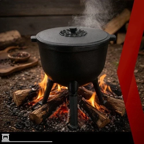 Calderone Pentolone in ghisa Dutch Oven Pentola da campeggio, pesca, caccia ecc. per fuoco