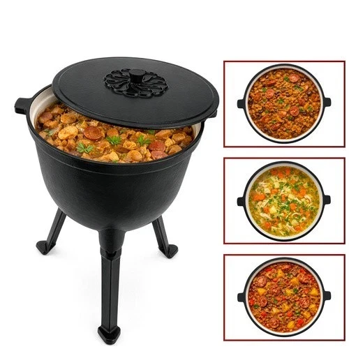Calderone Pentolone in ghisa Dutch Oven Pentola da campeggio, pesca, caccia ecc. per fuoco