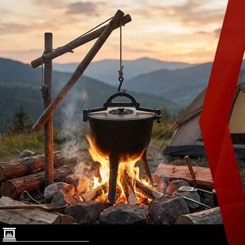 Calderone Pentolone in ghisa Dutch Oven Pentola da campeggio, pesca, caccia ecc. per fuoco
