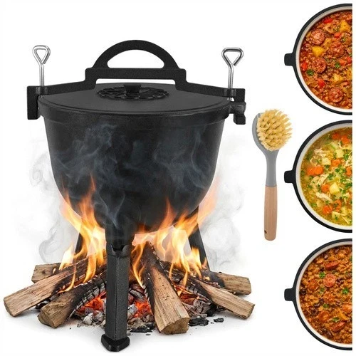 Calderone Pentolone in ghisa Dutch Oven Pentola da campeggio, pesca, caccia ecc. per fuoco