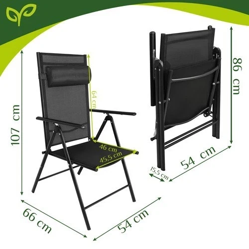 Sedie da giardino set 2 sedie nere pieghevoli