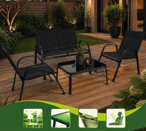 SET mobili TERRAZZO DA GIARDINO 4 POSTI sedie tavolo panca divano in acciaio