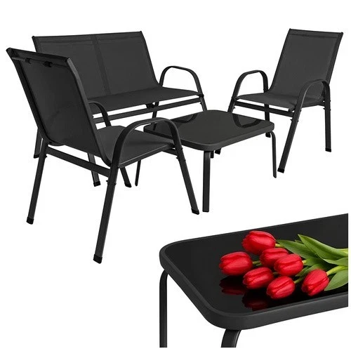 SET mobili TERRAZZO DA GIARDINO 4 POSTI sedie tavolo panca divano in acciaio