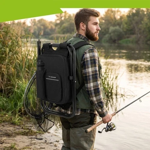 Sedia da zaino da pesca pieghevole 3 in 1 per turisti, borsa termica da 150 kg
