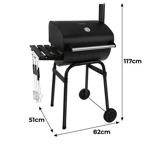 Grande barbecue a carbonella da giardino con coperchio, ripiano, accessori