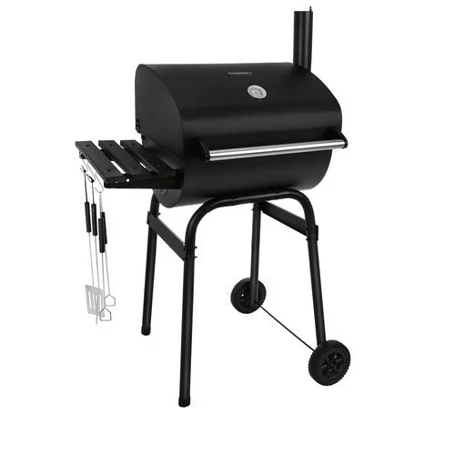 Grande barbecue a carbonella da giardino con coperchio, ripiano, accessori