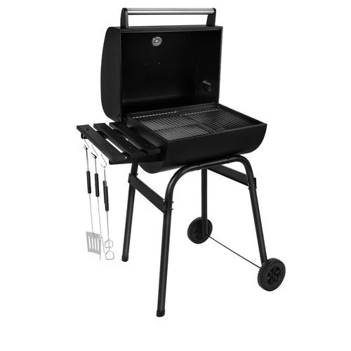 Grande barbecue a carbonella da giardino con coperchio, ripiano, accessori