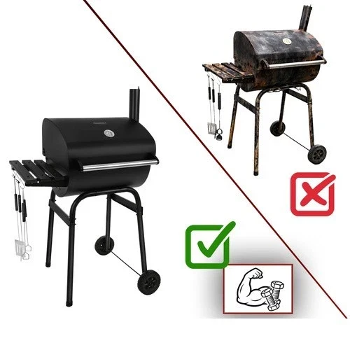 Grande barbecue a carbonella da giardino con coperchio, ripiano, accessori