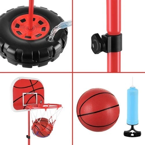 Canestro da basket con piantana e tabellone altezza regolabile con palla e pompa