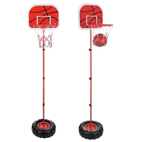 Canestro da basket con piantana e tabellone altezza regolabile con palla e pompa