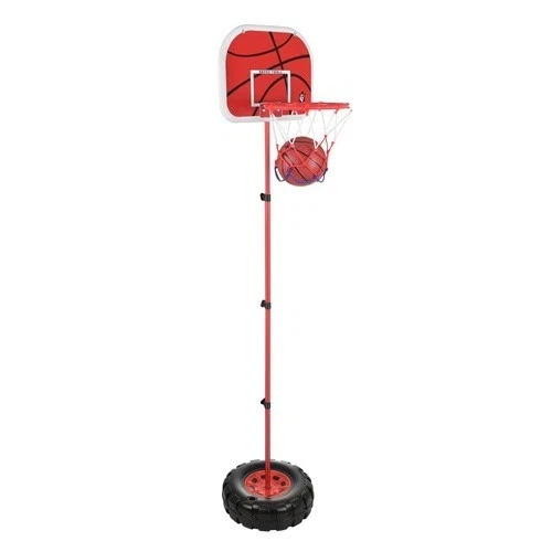 Canestro da basket con piantana e tabellone altezza regolabile con palla e pompa