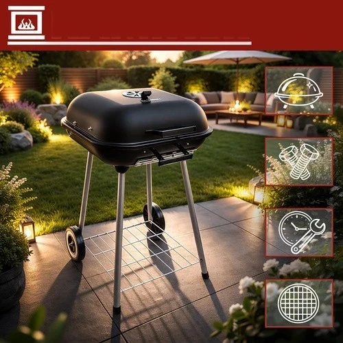 rande barbecue per carbone e carbonella da giardino con coperchio