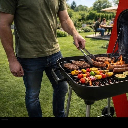 rande barbecue per carbone e carbonella da giardino con coperchio
