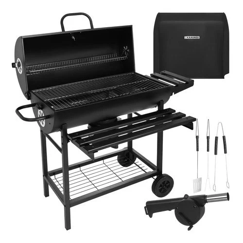 Barbecue a carbone da giardino con copertura, termometro, 2 griglie e tanti accessori