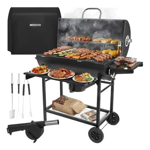 Barbecue a carbone da giardino con copertura, termometro, 2 griglie e tanti accessori