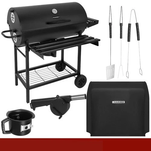 Barbecue a carbone da giardino con copertura, termometro, 2 griglie e tanti accessori