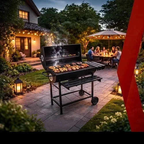 Barbecue a carbone da giardino con copertura, termometro, 2 griglie e tanti accessori
