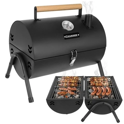 Barbecue a carbone-carbonella con coperchio, 2 griglie, termometro, camino portatile, XXL