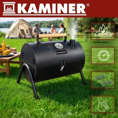 Barbecue a carbone-carbonella con coperchio, 2 griglie, termometro, camino portatile, XXL